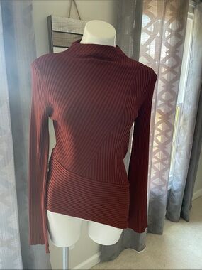 [Top Shop] Ribbed Mock Neck Long Sleeve Top - Deep Burgundy